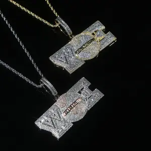 Collier pendentif pour homme We World en argent plaqué or 14 carats bicolore, micro-pavé de zircone cubique 5A, style Rapper Punk Hip Hop, cadeau de bijoux - Product Image 4