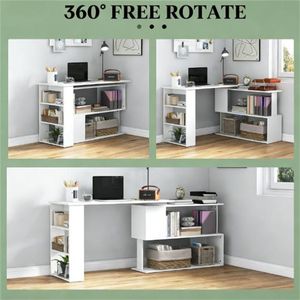 White Home Office Corner <b>Computer</b> <b>Desk</b> with Storage Rack for Writing - Product Image 3