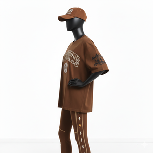 Camiseta holgada de algodón suave de 200 GSM y leggings elásticos de spandex grises con estampado DTF de águila, conjunto personalizado para mujer, conjuntos de mujer - Product Image 4