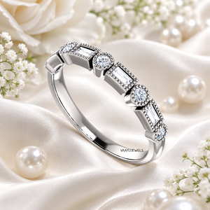 Trendy Luxury Lab Grown Diamond <b>Ring</b> | Baguette & Round Diamond <b>Band</b> |Available in 925 Silver & 10K,14K,18K Solid Gold <b>ring</b> - Product Image 1