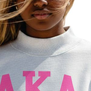 Sudadera Ligera Blanca con Cuello Alto, Gráfico de Letras Rosadas, Manga Larga, Algodón, Estilo Casual Varsity para Mujer - Product Image 6