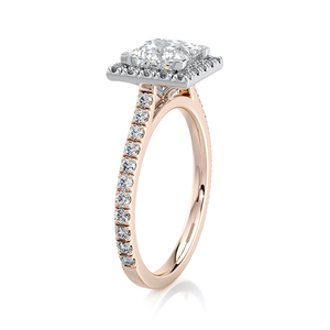 Anillo de Compromiso de Lujo con Diamante Cultivado en Laboratorio Corte Princesa, Halo de Diamantes, Banda de Diamantes Pavé de 2.15 CTW, Chapado en Rodio de 14kt, Aniversario de Bodas - Product Image 5