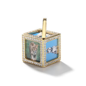 Pendentif photo cube rotatif personnalisé, diamant moissanite, collier commémoratif pour animal de compagnie, bijoux de luxe - Product Image 4