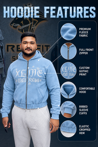 Sweat-shirt à capuche zippé surdimensionné pour homme, en coton French Terry, avec broderie personnalisée effet vieilli et impression sérigraphiée, style streetwear - Product Image 5