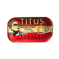 Sardines en conserve Titus à l'huile, surgelées IQF, avec acide citrique, poisson entier, fruits de mer, 125g, pour salades, sandwichs, restauration
