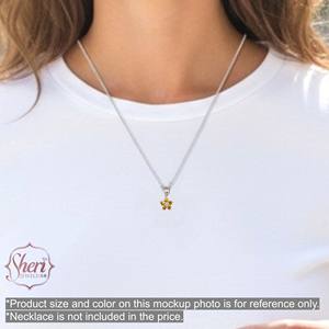 Pendentif en or blanc massif 18 carats pour femme de Sheri Jewels, style petite fleur, forme ronde, saphir jaune naturel et diamant - Product Image 4