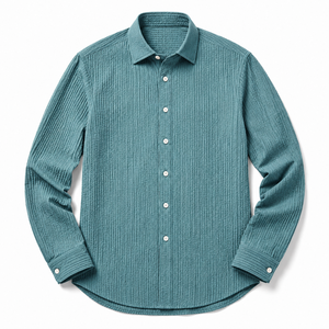 Men's Solid Single Breasted Turn-down Collar Long Sleeve Breathable Woven Plain Dyed 140g Polyester Business Casual <b>Summer</b> <b>Shirt</b> - Product Image 6