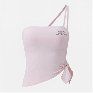 Haut de yoga asymétrique à une épaule North Approach, rose uni, à nouer, sans bretelles, respirant, vêtement de sport - Product Image 1