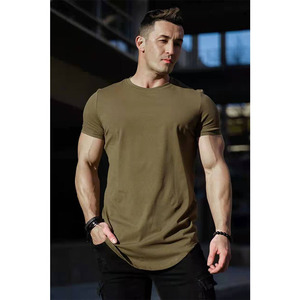 T-shirt à manches courtes pour homme, vert olive, coupe ajustée, col rond, couleur unie, décontracté, en coton tricoté respirant, vêtements de sport - Product Image 6