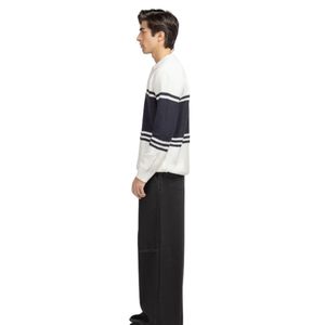 Pull Polo Rayé Bleu Marine et Blanc pour Homme, Manches Longues, Col Boutonné, Tricot Décontracté Tendance, Fabricant de Vêtements en Maille - Product Image 5