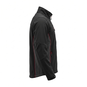 Chaqueta Softshell Negra con Ribete Rojo, Cuello Alto, Cierre Completo, Ropa de Trabajo Profesional, Ropa Deportiva para Exteriores - Product Image 4