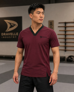 T-shirt d'entraînement d'arts martiaux pour homme, col en V, couleur bordeaux, respirant, avec doublure en maille polyester, manches courtes, uniforme – Grande Vente - Product Image 4
