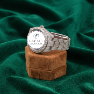 นาฬิกาข้อมือ Pragalbh Jewels หรูหรา ประดับเพชรโมอิสซาไนต์แบบฝังเต็มตัวเรือน  ตัวเรือนสแตนเลสสตีล  ระบบควอตซ์ สำหรับผู้ชายและผู้หญิง - Product Image 3