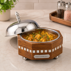 Marvel Handicrafts Wooden Mother of Pearl Inlay Casserole | Stainless Steel Inner Bowl | Premium Insulated <b>Food</b> <b>Server</b> | Luxury - Product Image 3