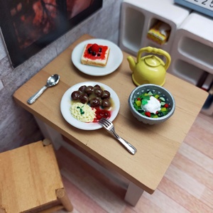 Mini Comida 1:12, Albóndigas, Puré de Patatas, Ensalada, Mermelada, Tostada, Excelente Set de Desayuno para Decoración de Casa de Muñecas en Miniatura - Product Image 2