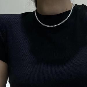 Collar de Perlas de Agua Dulce Redondas de 3-4 mm de Alta Calidad, Collar de Plata Pura para Bebé - Product Image 3