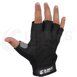 Gants de musculation respirants en polyester à demi-doigts avec protection complète de la paume, antidérapants, avec sangle de poignet réglable, pour usage unisexe - Product Image 5