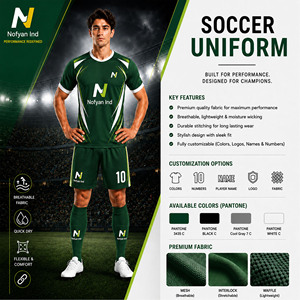 Fabricant OEM/ODM sur mesure, ensemble d'uniformes de football pour hommes, vert et blanc, sublimé, respirant, 100% polyester, manches courtes, taille adulte standard - Product Image 5