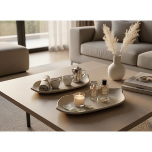 Modern Minimalist Handcrafted Stoneware Serving Tray Set Elegant Matte Ceramic Platters For <b>Coffee</b> <b>Table</b> Snacks And Home Decor - Product Image 1