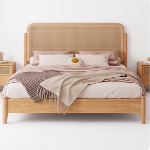 Cama Minimalista de Madera Vanes con Cabecera de Ratán, Estructura de Cama Suave, Diseño Ecológico - Product Image 3