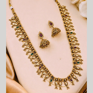 Ensemble collier et boucles d'oreilles pour femme JeweleMarket, plaqué or, avec cristaux et strass, style ethnique, pour mariage, fiançailles, anniversaire, fête, Maharashtra - Product Image 1