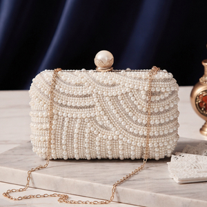 White Pearl Beaded Party <b>Clutch</b> Bag Luxury <b>Wedding</b> Evening Handbag for Women Occasions - Product Image 1