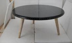 Mesa de Centro Moderna Redonda con Tapa de Mármol Negro y Patas de Madera Natural para Sala de Estar - Product Image 6