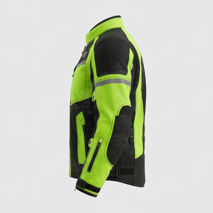 Chaqueta de Motociclista de Cuero Verde y Negra de Alta Visibilidad, Chaqueta Protectora para Motociclismo y Carreras para Hombres y Mujeres, con Armadura CE - Product Image 3