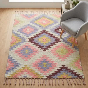 Quickship Moroccan Marrakesh Persian Style Handcrafted Kilim Flat Weave Cotton Metallic <b>Cushioned</b> Washable Picnic Area Rugs Set - Product Image 1