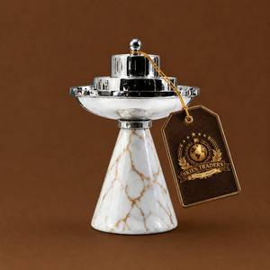 Brûleur d'encens Skies TradMetal en marbre blanc, encensoir arabe Mabkhara Bakhoor avec couvercle argenté, support pour Oud, usage thérapeutique - Product Image 1