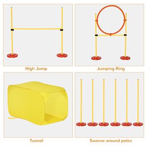 Set Portatile Premium per Addestramento Agility Cani a 4 Pezzi: Ostacoli Gialli per Salto in Altezza, Tunnel, Pali e Anelli - Product Image 4