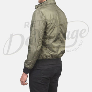 Custom Men Olive Green Bomber <b>Jacket</b> Lightweight Windproof Flight Varsity <b>Jacket</b> with Contrast Black Ribbed Cuffs and Hem - Product Image 2
