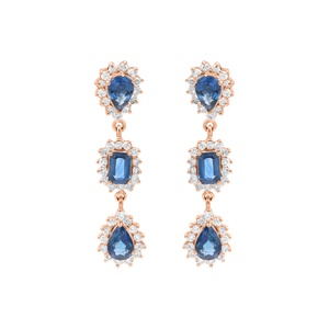 Pendientes de Oro Blanco de 18k con Zafiro Azul Natural y Halo de Diamantes de Tres Niveles, Joyas Memoria, Venta al Por Mayor - Product Image 3