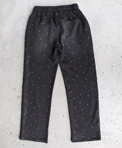 Pantalon de survêtement gris brodé pour homme, taille élastique avec cordon de serrage, style décontracté automne, en polyester mi-lourd - Product Image 4