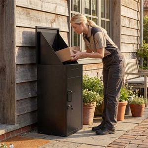 Cassetta Postale e Box per Consegna Pacchi 2-in-1 in Acciaio Zincato Nero con Serratura per Esterni - Product Image 2