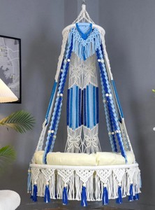 Macrame <b>Swing</b>,<b>Hammock</b> Chair with Blue Accents,Hanging Chair - Product Image 2