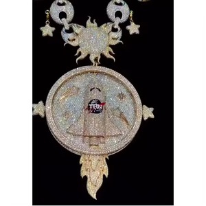 Pendentif de luxe en argent 925 avec moissanite VVS, motif étoile, soleil et lune sur le thème de l'espace, breloques hip-hop, bijoux de rappeur glacés - Product Image 5