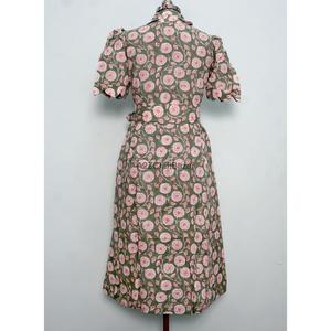 Kangura Women's Eco-friendly 100% Cotton Modern Floral A-Line Midi Dress V-Neck Short Sleeve Breathable Button Decoration Office - Product Image 6