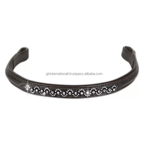 Calidad de exportación Precio al por mayor Hecho a mano Diseño personalizado Banda de cejas de caballo de cuero con cristales transparentes con estilo Cadena de metal de diamantes de imitación - Product Image 2