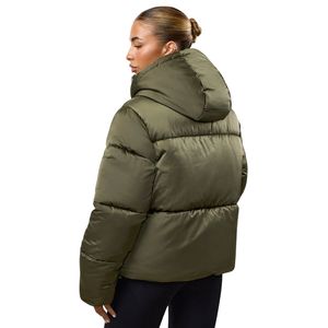 Olive <b>Cropped</b> <b>Jacket</b> Women Hooded <b>Puffer</b> Coat Lightweight Insulated Winter Outerwear Warm Casual Fashion Layer Wear - Product Image 2
