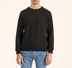 Sweat-shirts classiques en molleton noir, coupe décontractée, de haute qualité, couleur noire unie, manches longues, pour l'hiver - Product Image 2