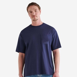 Camiseta de Algodón Azul Marino para Hombre, Corte Regular, Cuello Redondo, Manga Corta, Informal, Color Sólido, Tejido de Punto Liso - Product Image 3
