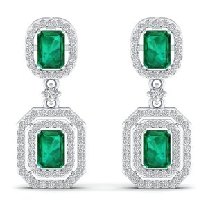 REYES Elegance - Pendientes Colgantes de Oro de 14K con Diamantes, Esmeralda Verde de 4.24 Quilates Cultivada en Laboratorio, Calidad Premium, para Mujer - Product Image 2