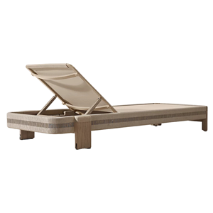 Chaise longue d'extérieur en teck minimaliste et architectural, structure durable, dossier réglable, mobilier contemporain pour villa et hôtel - Product Image 3