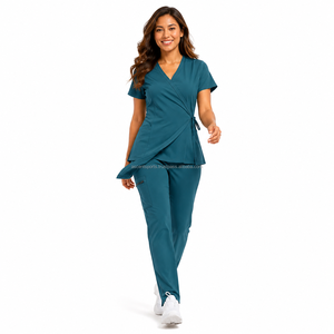 Mandarin Collar <b>Nurse</b> <b>Scrub</b> Uniform Custom Embroidered Logo Elastic Waistband Drawstring Soft Touch Woven Spandex/Polyester - Product Image 2