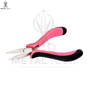 Pince à extensions de cheveux de haute précision, robuste, antidérapante, avec poignée rose et noire en acier inoxydable, personnalisable avec votre logo - Product Image 4