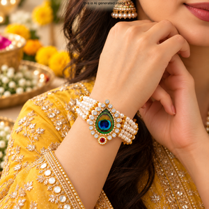 Pulsera de Perlas Morpankh para Mujer |   Joyería Festiva Tradicional para Recuerdos de Boda Haldi, Mehendi y Sangeet - Product Image 6