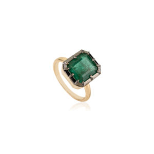 Anillo Solitario de Oro Sólido de 18K con Esmeralda Zambiana de 10x9 mm, Engaste de Bisel, Baño de Rodio Negro, Lujoso y Atractivo - Product Image 3