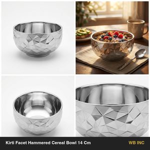 ชุดชามสแตนเลส SS304 งานแฮนด์เมด รุ่น Kirti Facet Hammered ขนาด 14 ซม. ผิวซาตินด้านนอก ดีไซน์เหลี่ยมเรียบ สำหรับตกแต่งบ้าน งานแต่งงาน-ด้านในผิวซาตินเหลี่ยม - Product Image 6