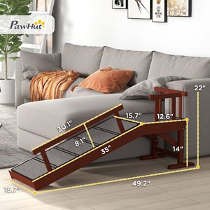 Rampa per Cani in Legno Marrone da 49 Pollici con Superficie Antiscivolo e Ringhiere Rimovibili per Letti per Animali - Product Image 3